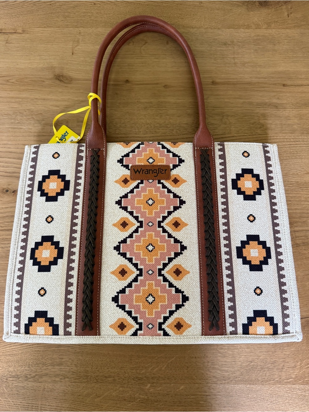 Wrangler Cream, Pink & Tan Southwestern Pattern Tote - New With Tags